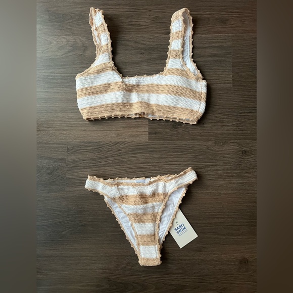 Sabo Skirt Other - Sabo Skirt crochet bikini, white/beige stripes, size S bottom and M top